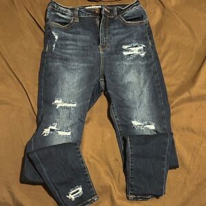 Wax Jean Women's Distressed Ankle Jeans - Dark Blue